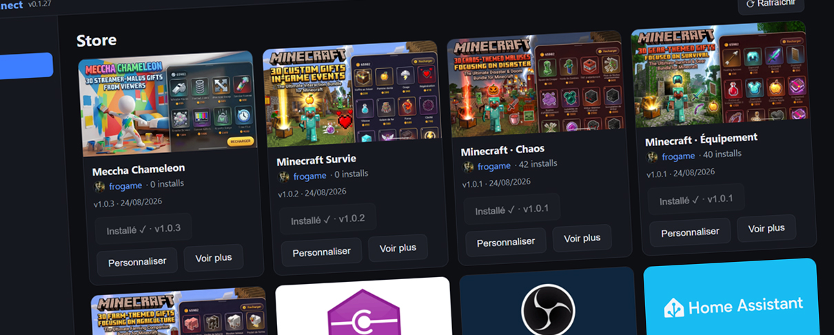 Vitrine de packs du store — à venir